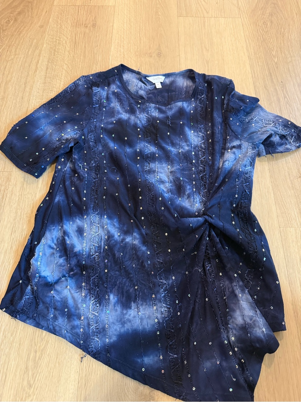 Embroidered Sequin Tie-Dye Navy Blue Women's Top